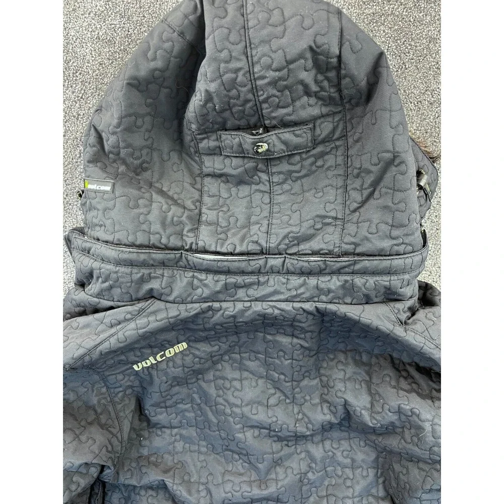 Volcom Thermonite Jacket Womens S Faux Puzzle Print Parka Hooded‎ Snow Black